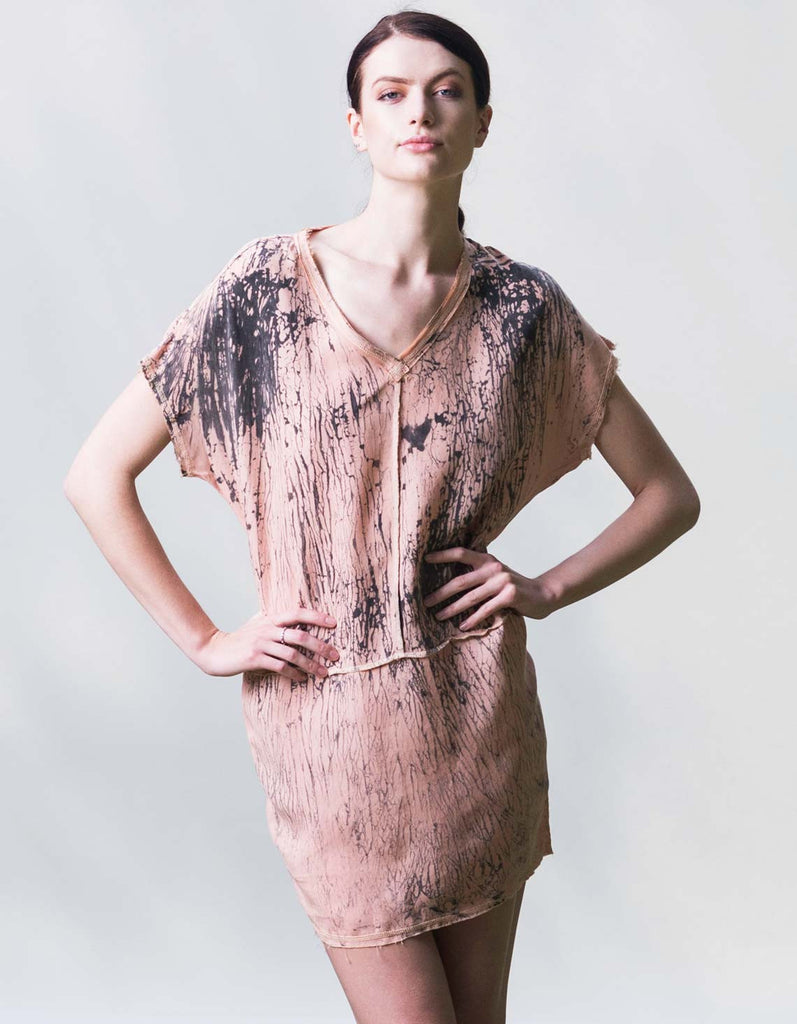 Silk alternative eco-fashion dress made from cupro cotton fabric in Los Angeles.